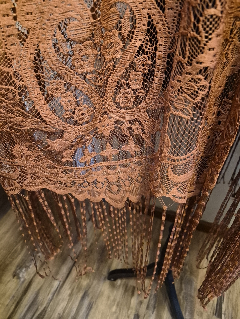 Emerette Boho Rust Orange Fringe Kimono Medium Festival Hippie - Picture 2 of 5